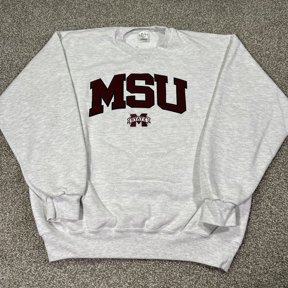 M. J. Soffe Other - Vintage MSU Sweatshirt Embroidered Spell out Size Large Heather Grey Essentials